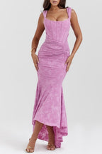 Ruched Lace Corset Asymmetric Formal Dress