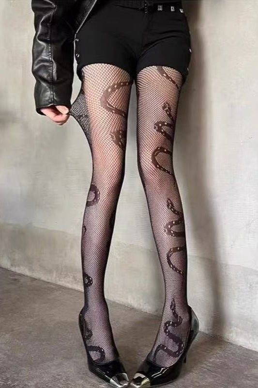 Sheer Snake Pattern Cutout Tights Secondary image