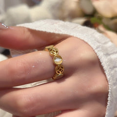 Geometric Round Coin Hollow Opal Open Ring
