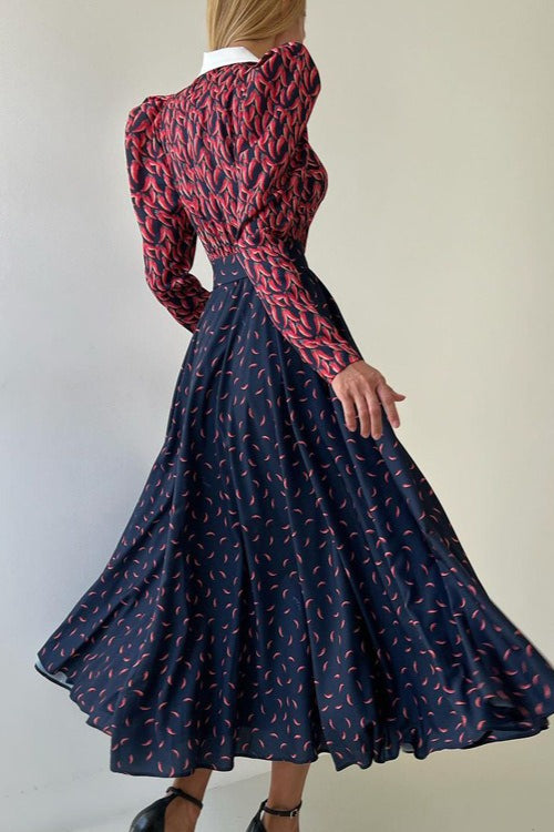 Contrast Collar Long Sleeve A Line Floral Dress Secondary image