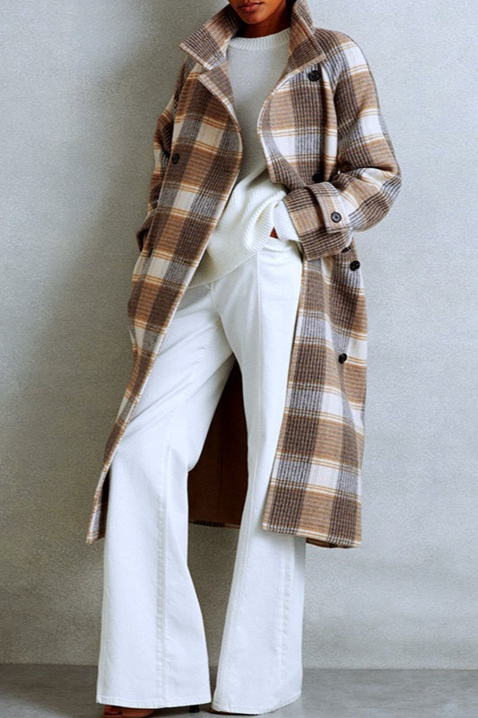 Color Block Check Tweed Belted Overcoat Main image