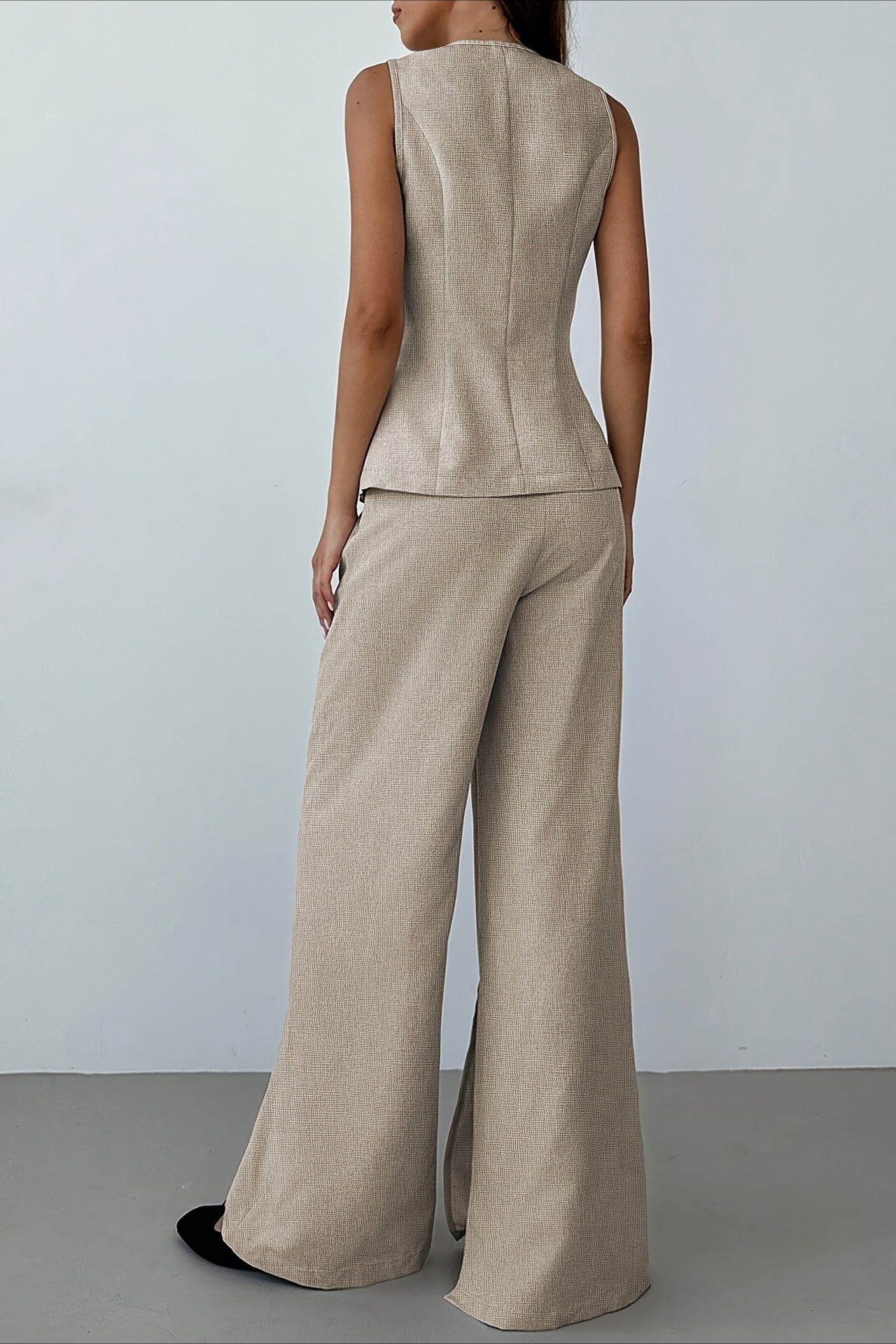 Breathable Linen Style Vest Wide Leg Pants Set Secondary image