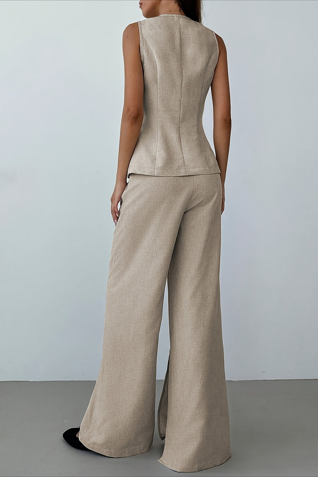 Breathable Linen Style Vest Wide Leg Pants Set