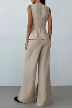 Breathable Linen Style Vest Wide Leg Pants Set