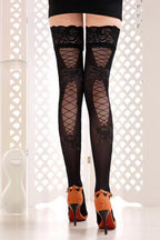 Back Lace Up Black Lace Thigh-High Stockings