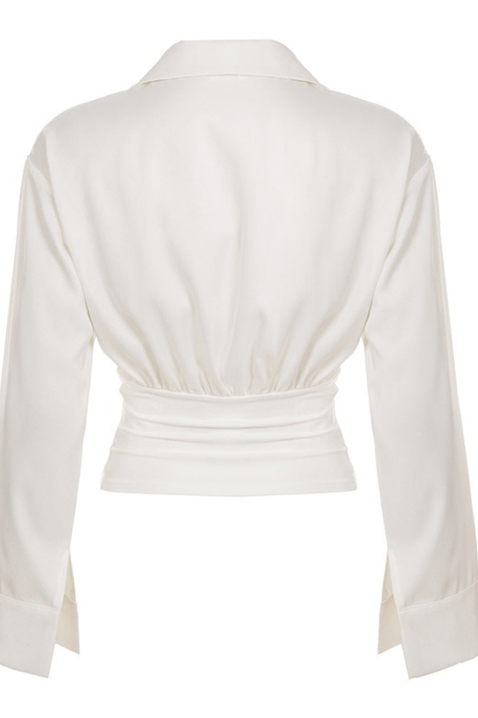 Gathered Waist Bell Sleeve Button Blouse