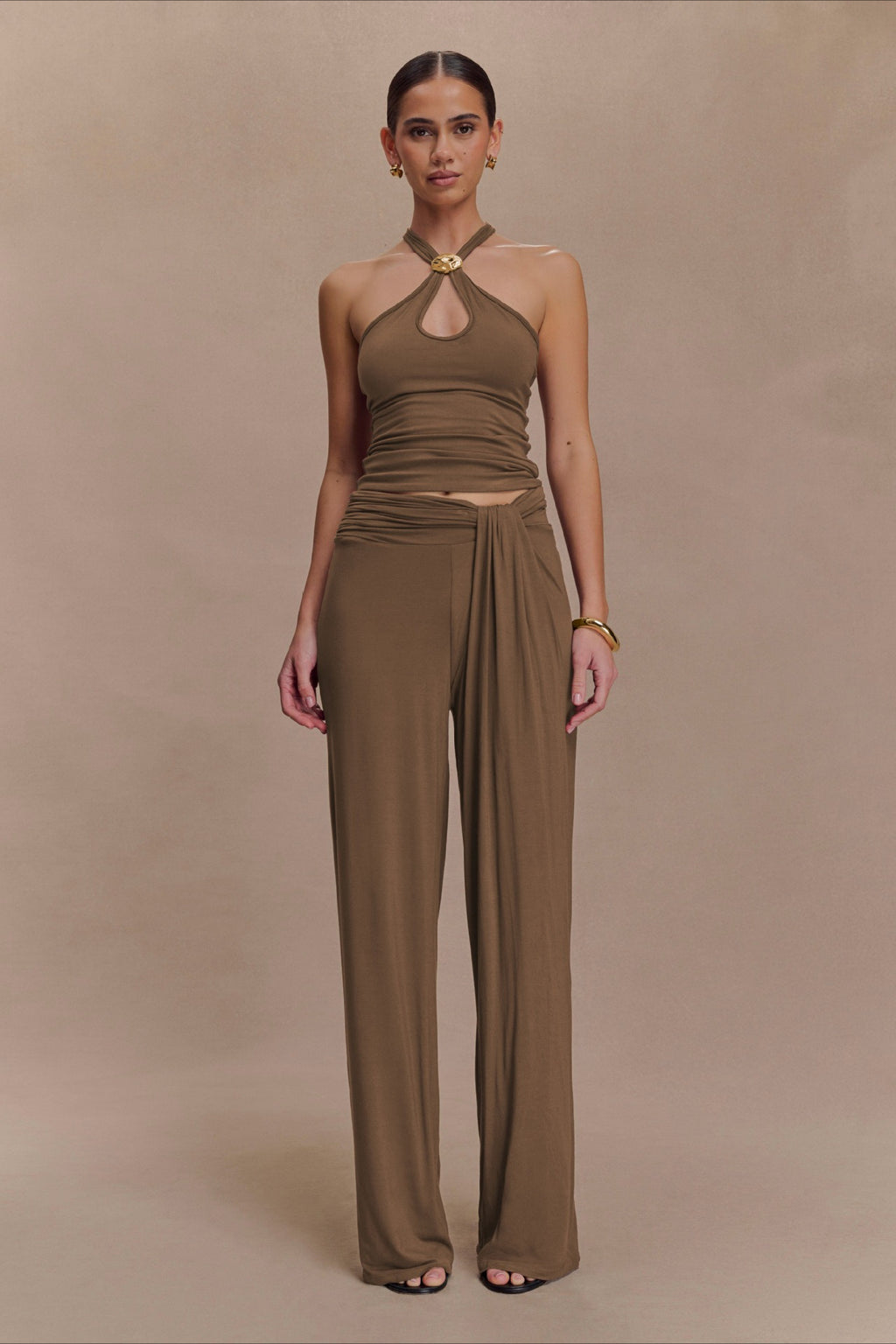 Metal Trim Halter Cutout Chic Halter Top
