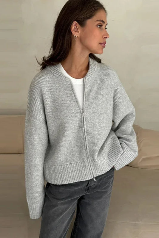 Pleated Knit O Neck Zipper Cardigan Secondary image