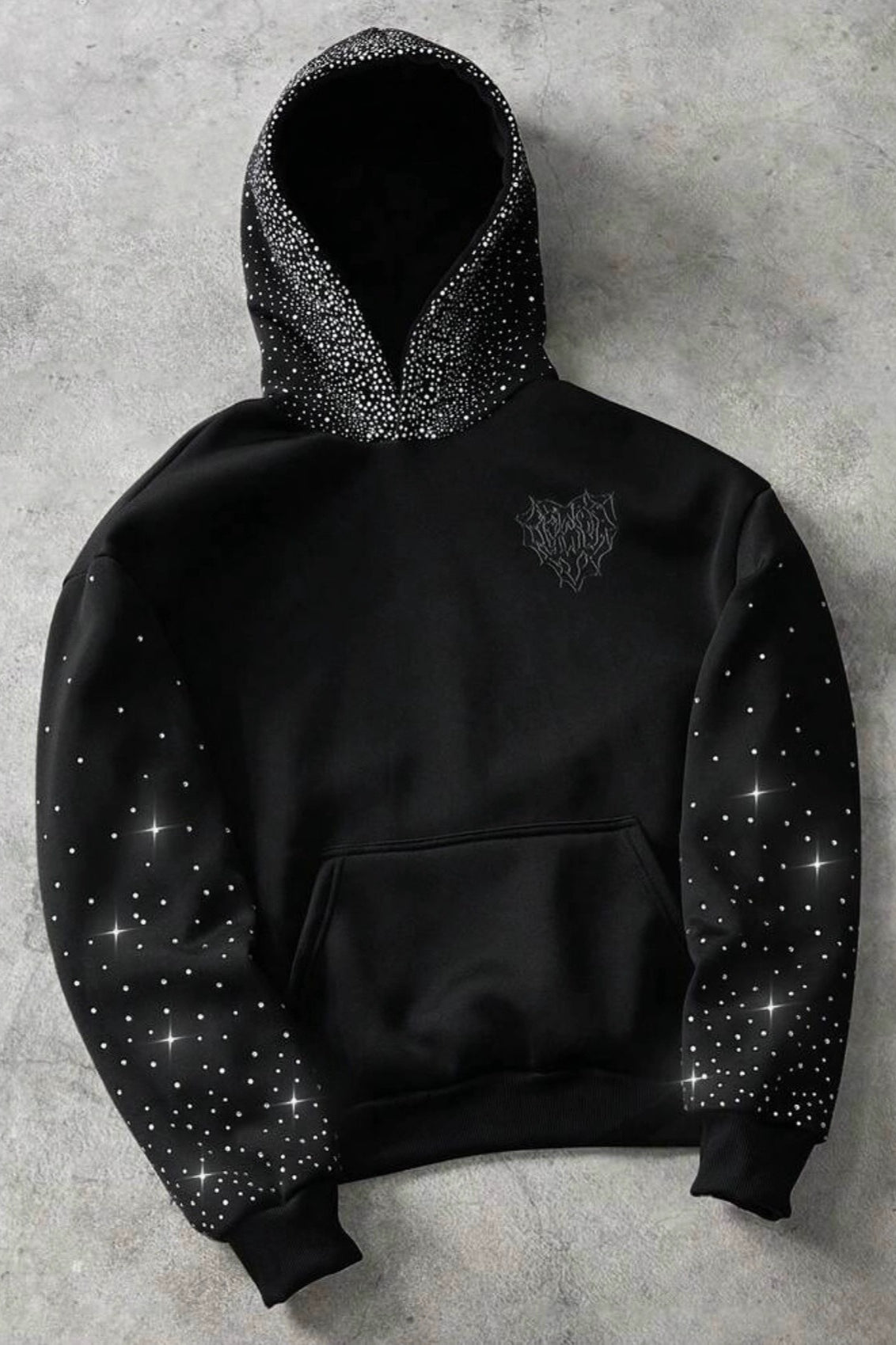 Rhinestone Embroidered Zip Up Hoodie