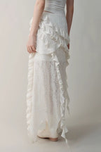 Asymmetric Wool Blend Black White Maxi Skirt
