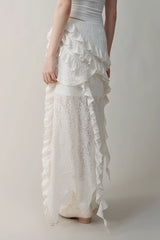 Asymmetric Wool Blend Black White Maxi Skirt