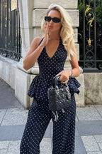 Sexy Polka Dot Halter Wide Leg Pants Set
