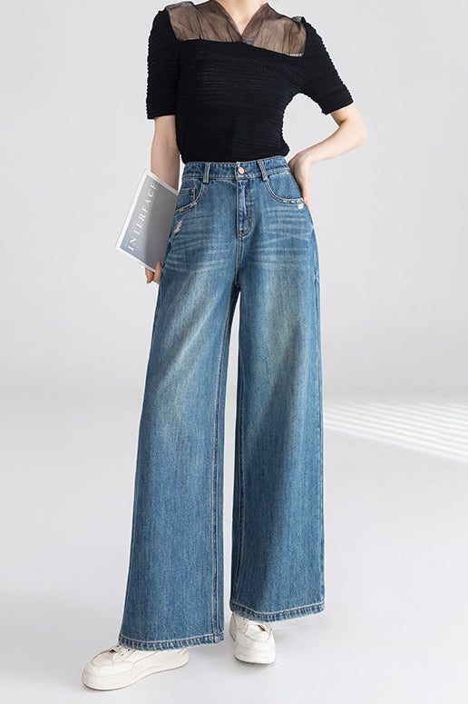 High Waist Wide Leg Cotton Jeans Blue / S Main image