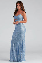 Sequin Spaghetti Strap Formal Dress