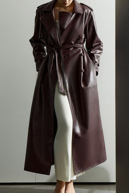 Belted Faux Leather Waist Fit Overcoat Secondary image