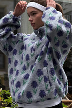 Floral Sherpa High Neck Half Zip Sweatshirt
