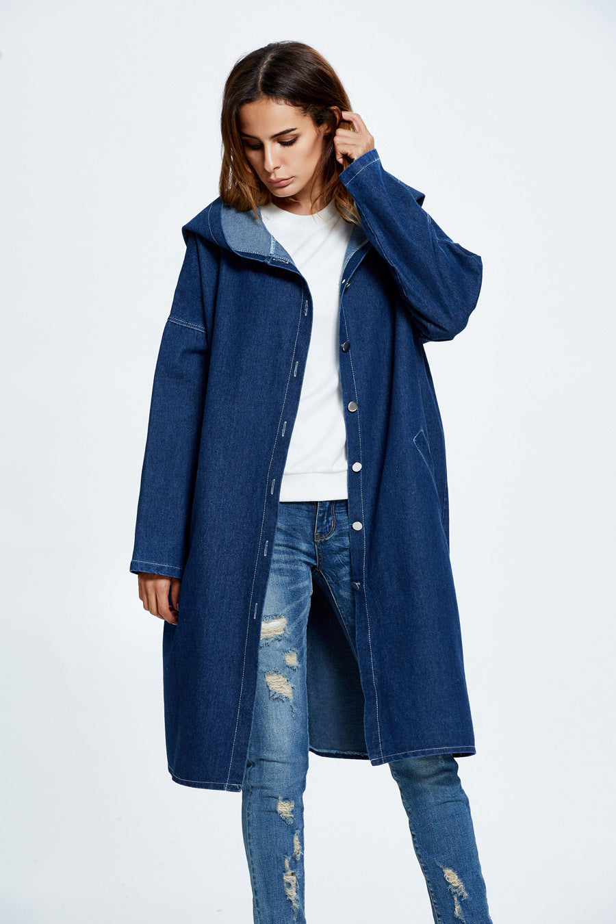 Long Hooded Denim Coat coats