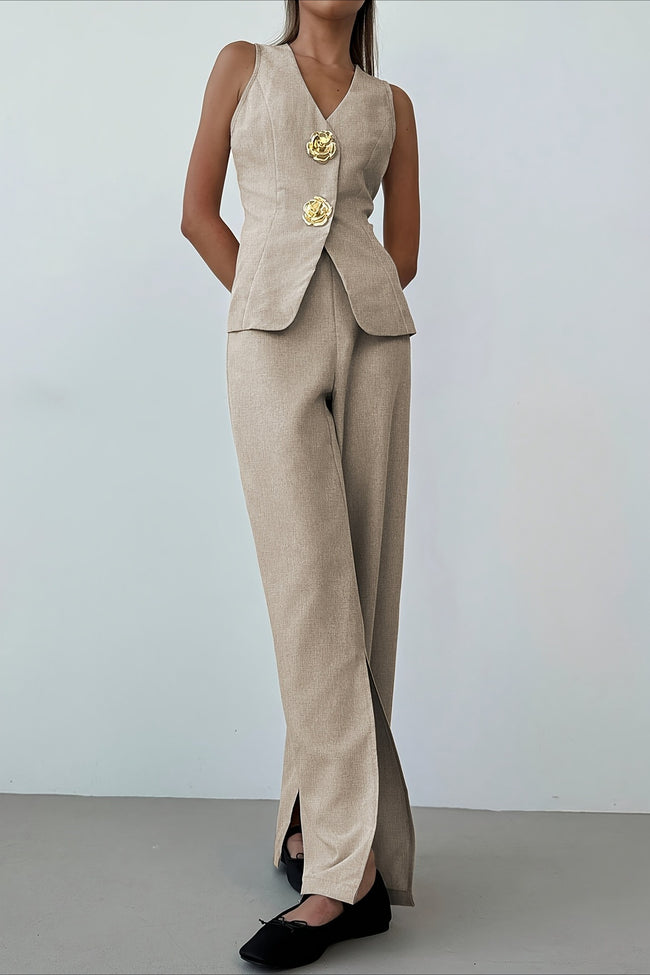 Breathable Linen Style Vest Wide Leg Pants Set Main image