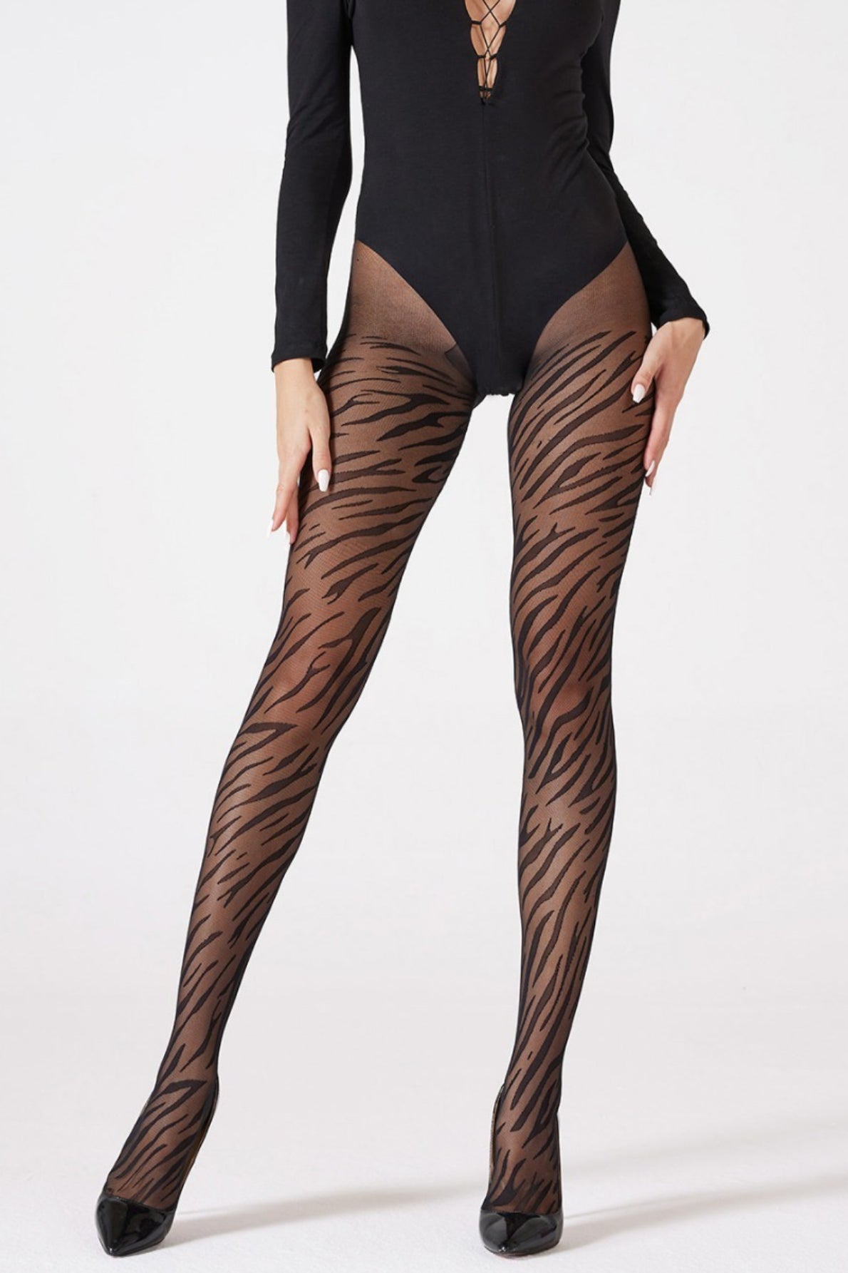 Shapewear Seamless Sheer Black Zebra Jacquard Tights Secondary image