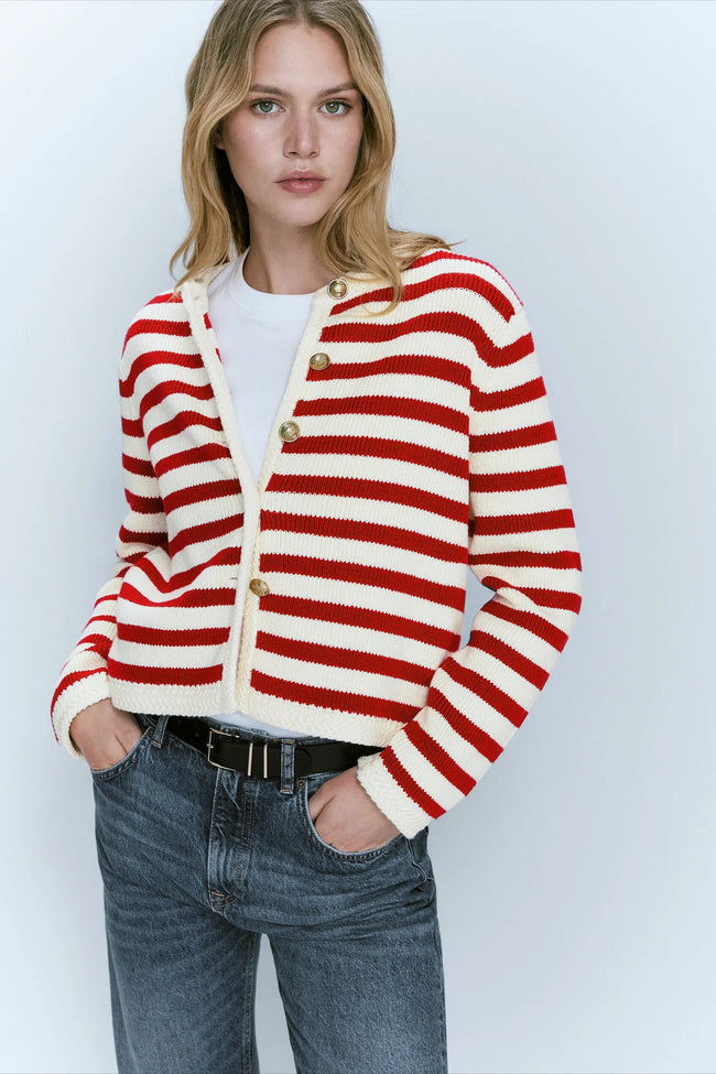 Striped Slim Fit Knit Cardigan Main image