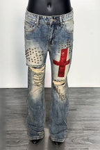 Studded Ripped Micro Flared Jeans