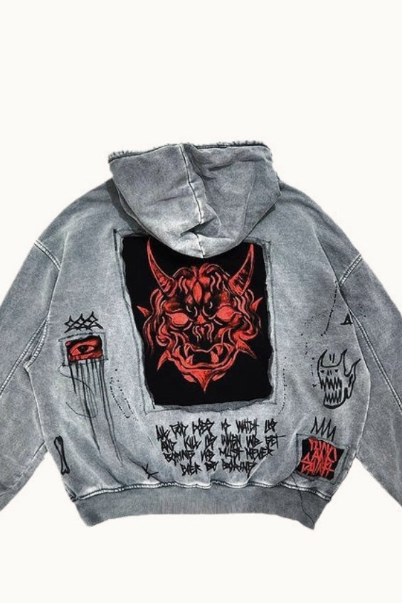 Devil Patch Oversized Pullover Hoodie