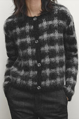 Casual Gray Plaid Knit Cardigan