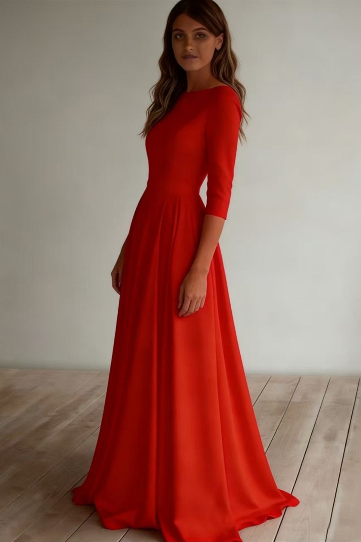 Three Quarter Sleeve Pocket Formal Dress