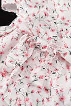 V Neck Tie Waist Short Sleeve Shirt Floral Dress