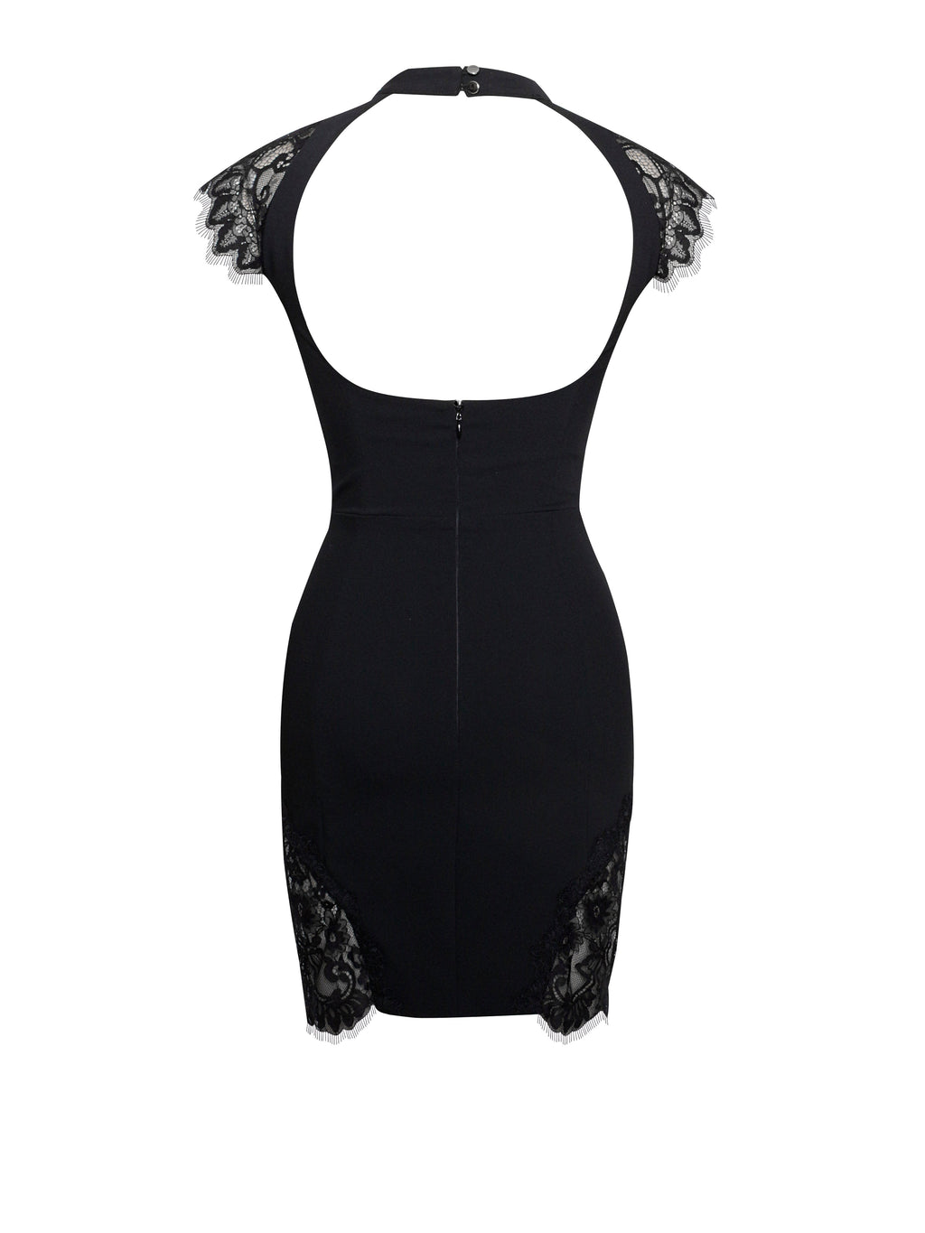 Quinella Black Lace Charming Crepe Backless Mini Dress Dresses