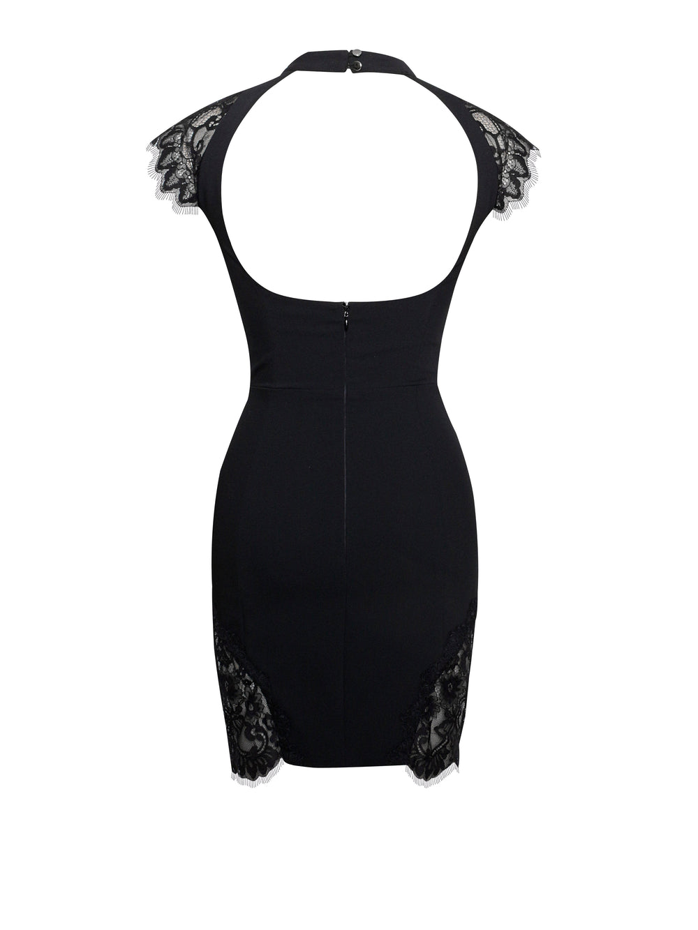 Quinella Black Lace Charming Crepe Backless Mini Dress Dresses