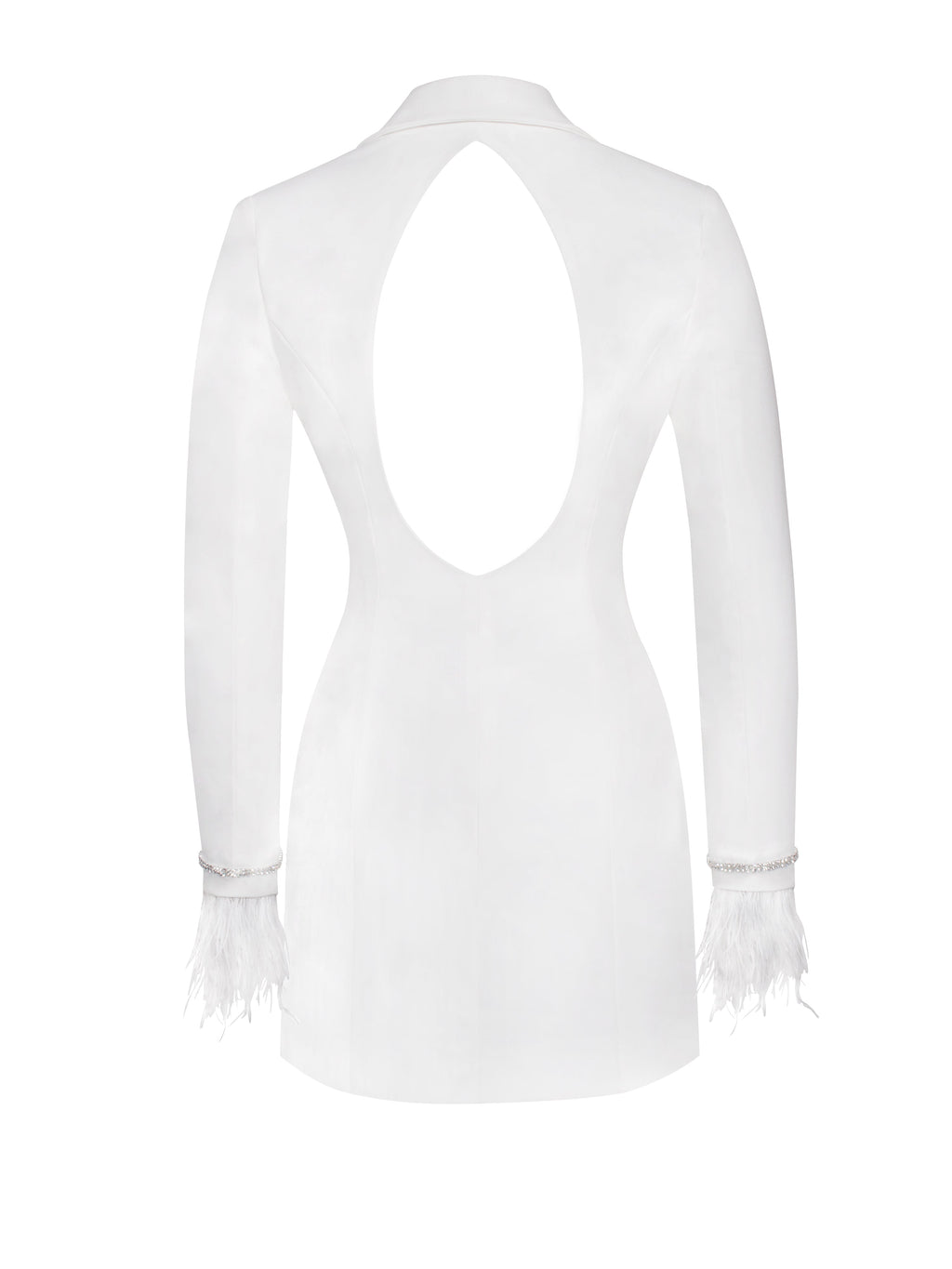 Quilla White Feather Crystal Graceful Sleeve Backless Blazer Dress Dresses