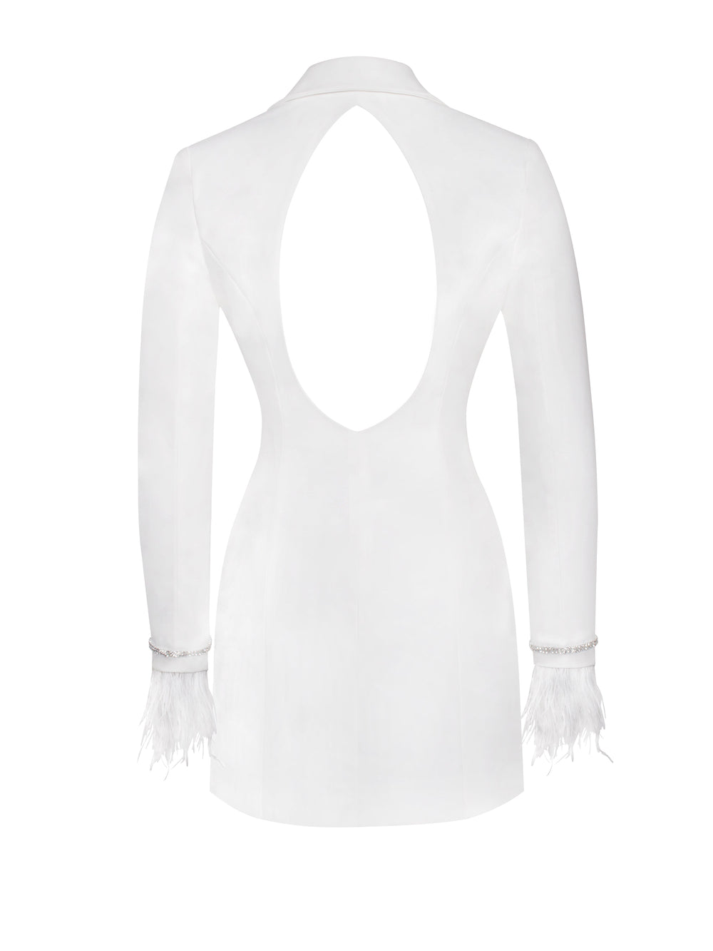 Quilla White Feather Crystal Graceful Sleeve Backless Blazer Dress Dresses