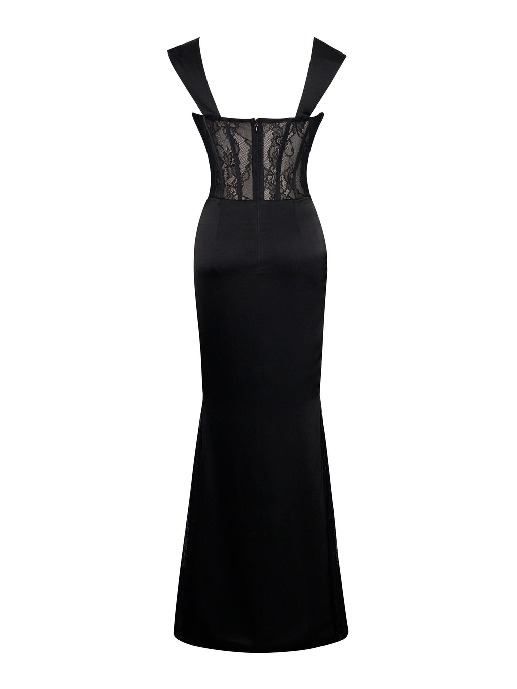 Callista Black Satin Charming Lace Corset Maxi Dress Dresses
