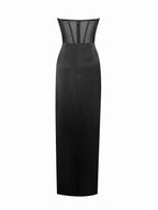 Talia Black Satin Charming Lace Corset Maxi Dress Dresses