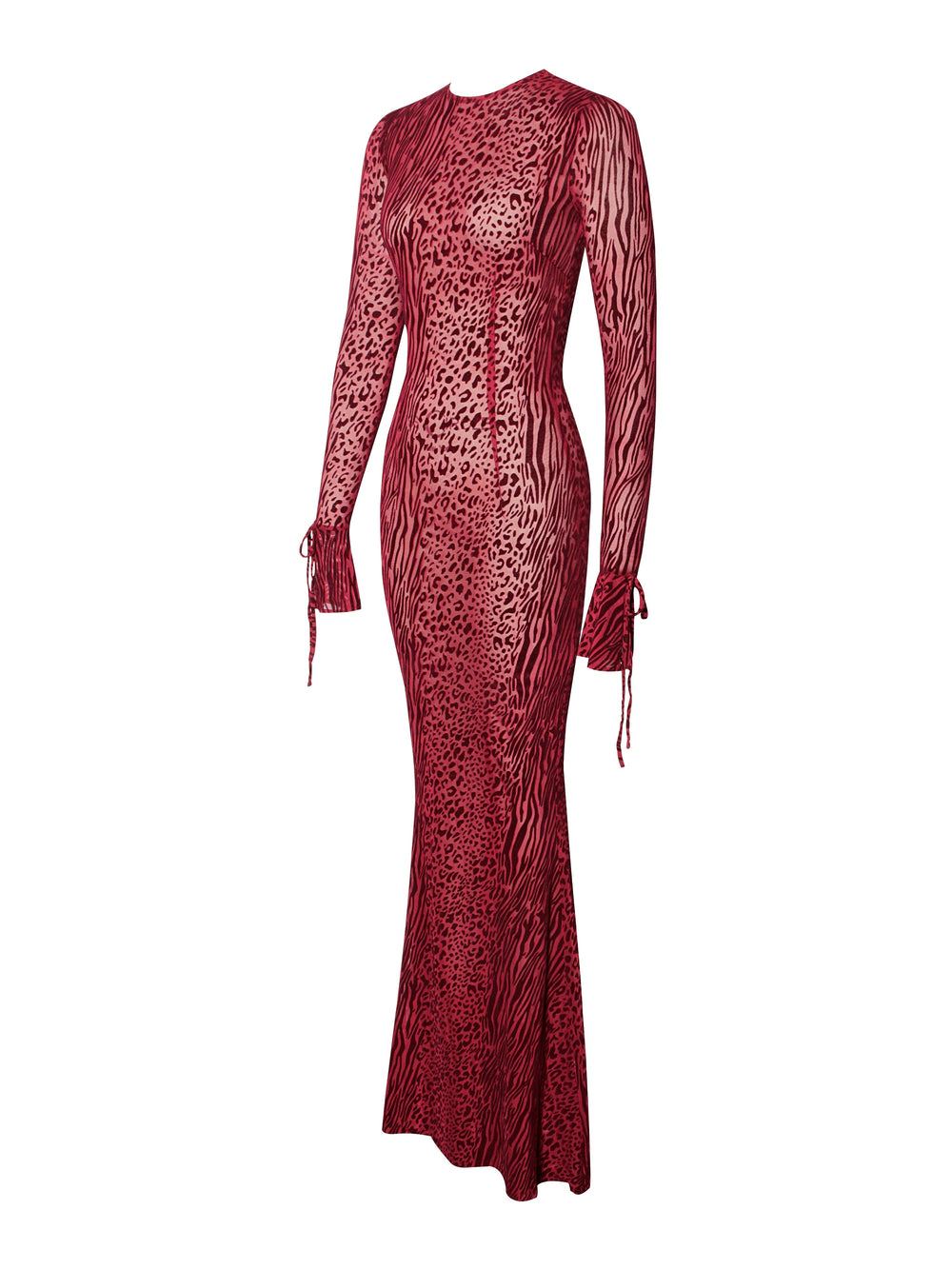 Waylynn Burgundy Burnout Velvet Graceful Detail Mesh Backless Maxi Dress Dresses