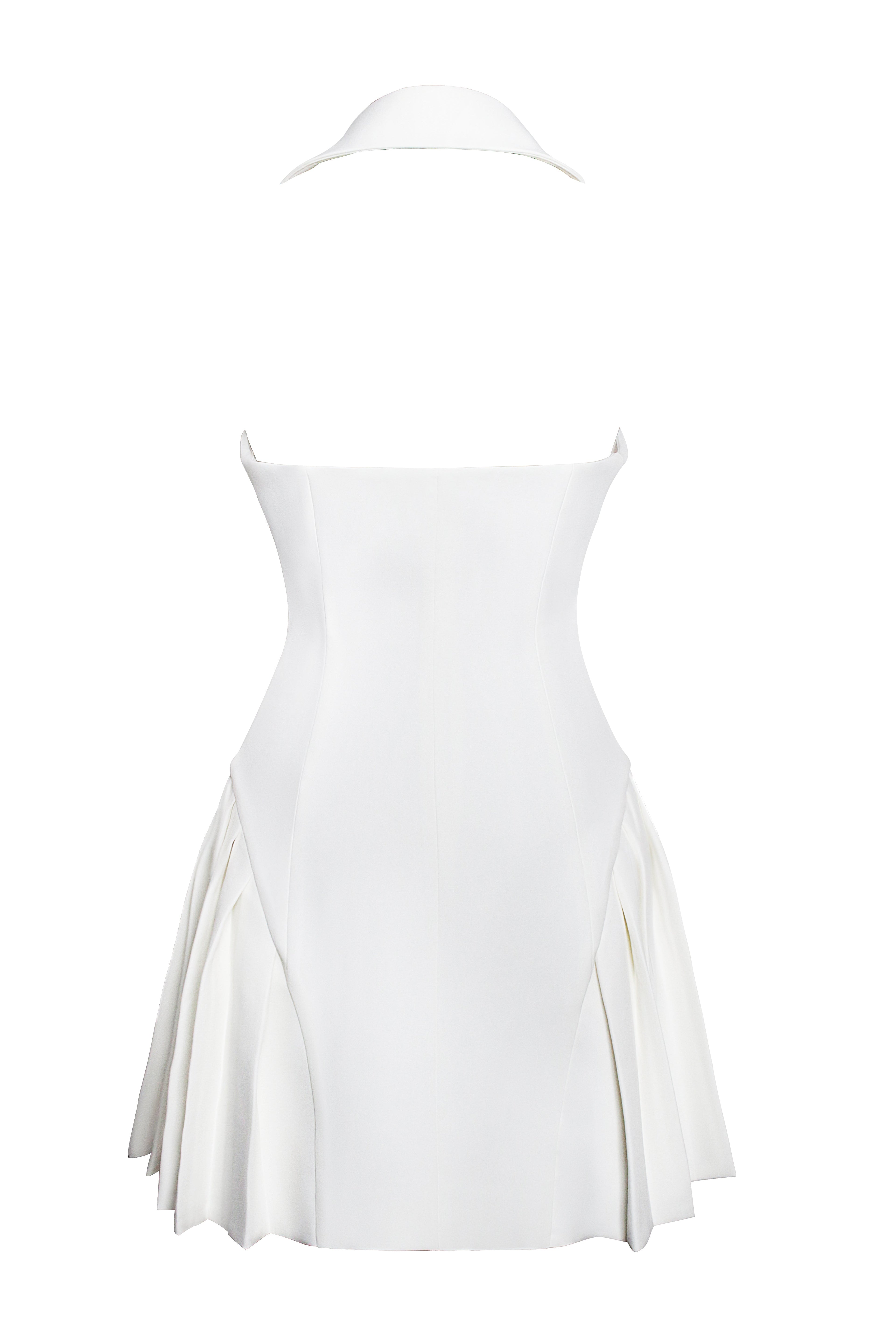 Reyna White Backless Charming Pleated Mini Blazer Dress Dresses