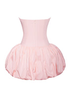 Oletta Pink Corset Strapless Graceful Bubble Hem Mini Dress Dresses