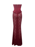 Lucinda Burgundy Satin Charming Lace Corset Maxi Dress Dresses