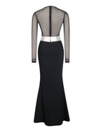 Aggie Black Sheer Maxi Graceful Dress With Crystal Waist Trim Dresses