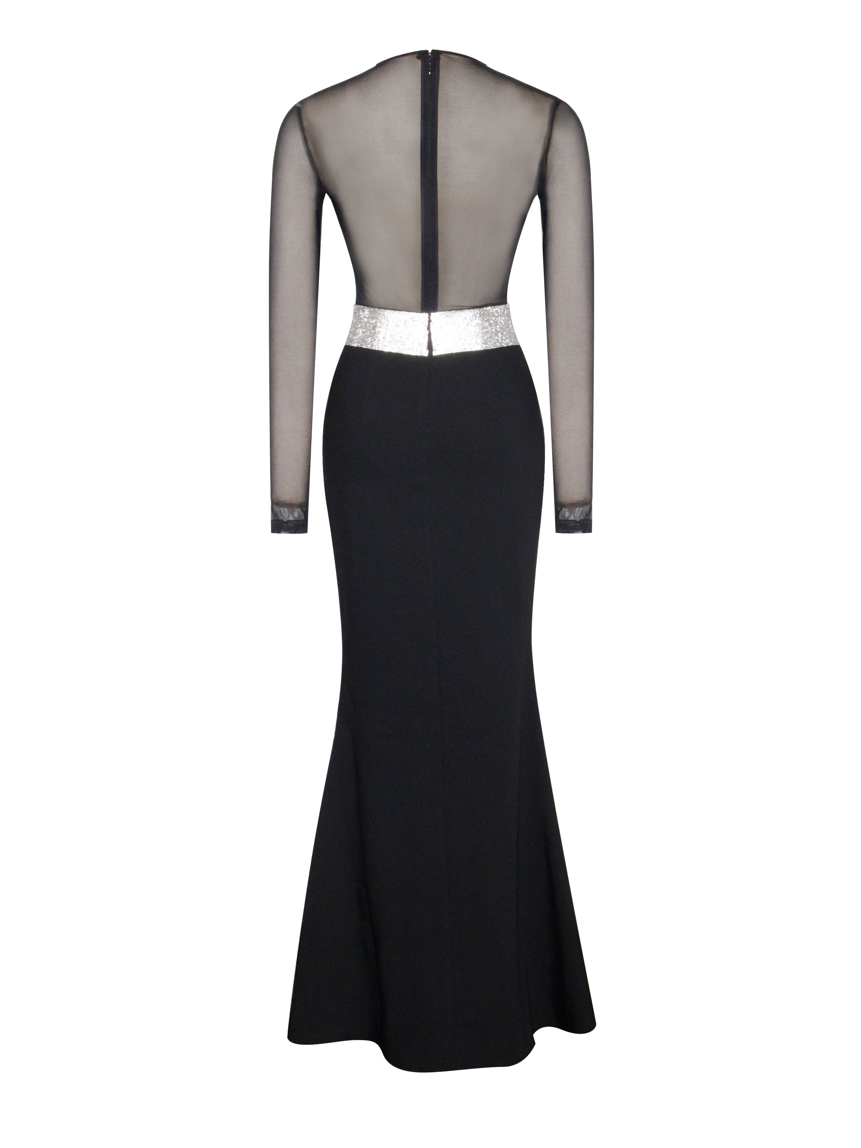 Aggie Black Sheer Maxi Graceful Dress With Crystal Waist Trim Dresses