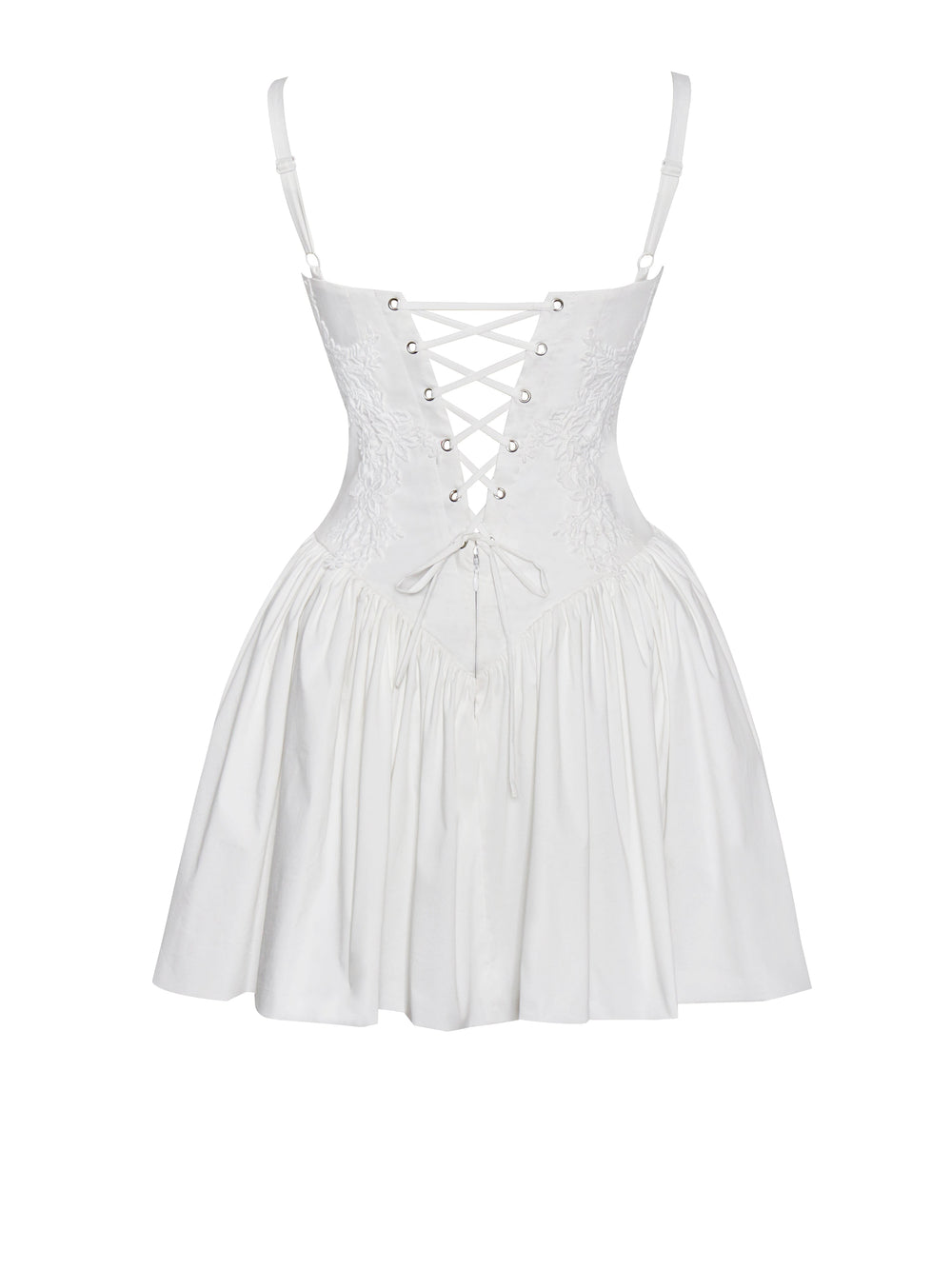 Kadi White Cotton Drop Graceful Waist Corset Mini Dress Dresses