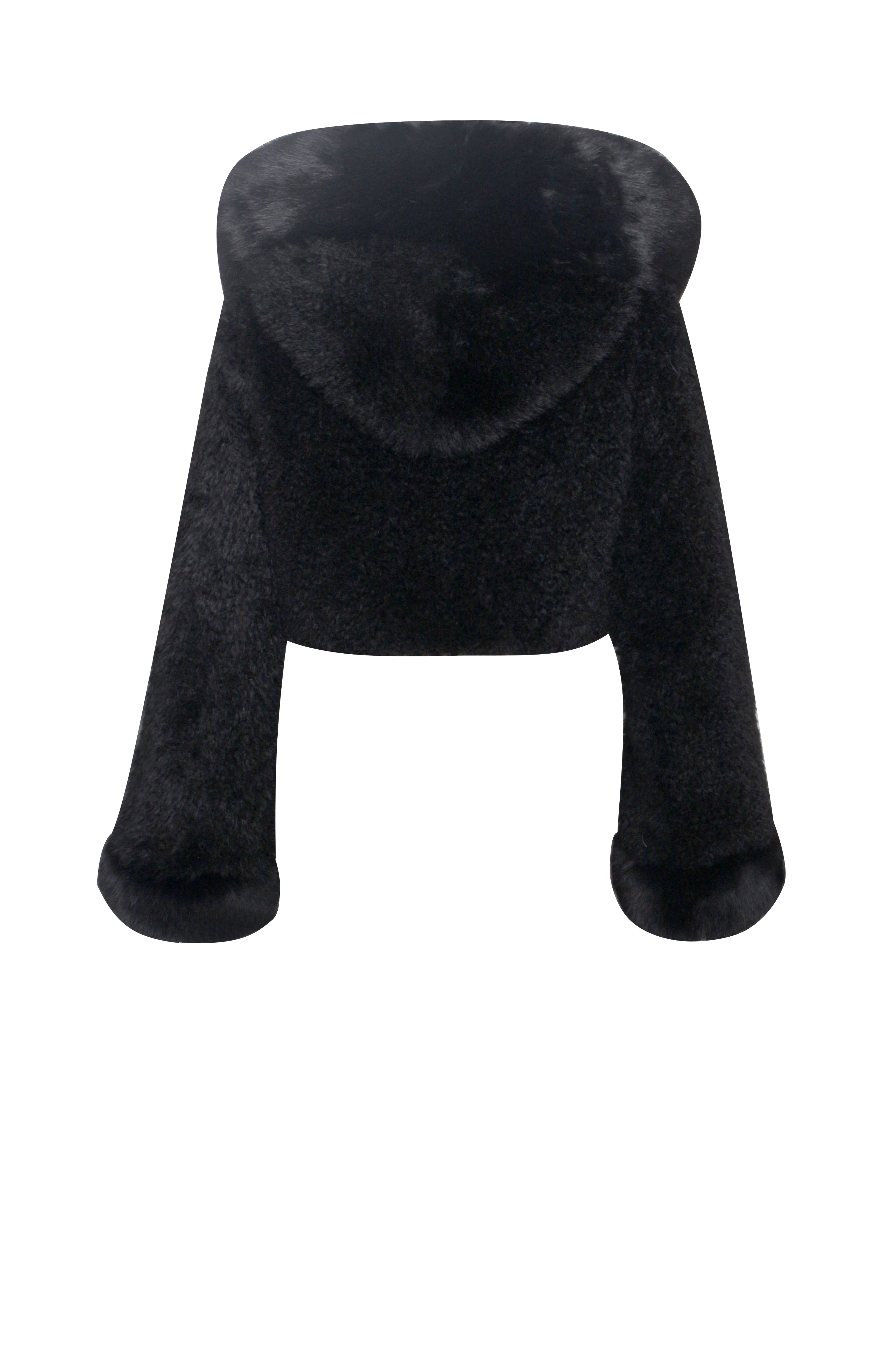 Kali Black Cropped Faux Graceful Fur Jacket With Hood Outwear