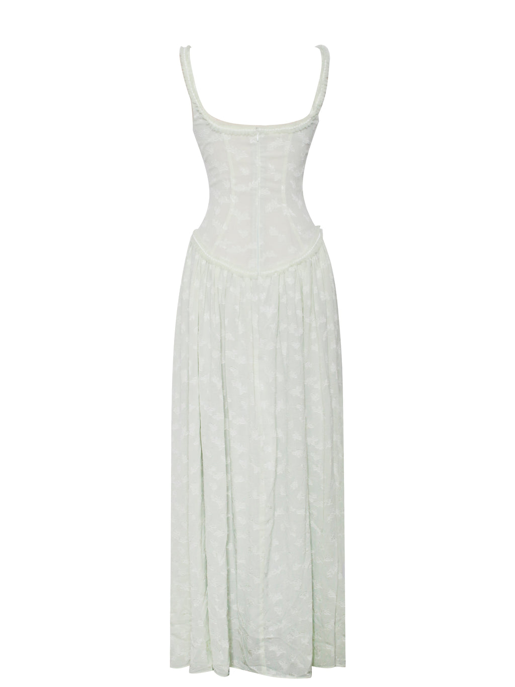 Ulissa Light Green Square Neck Trendy Jacquard Textured High Slit Maxi Dress Dresses