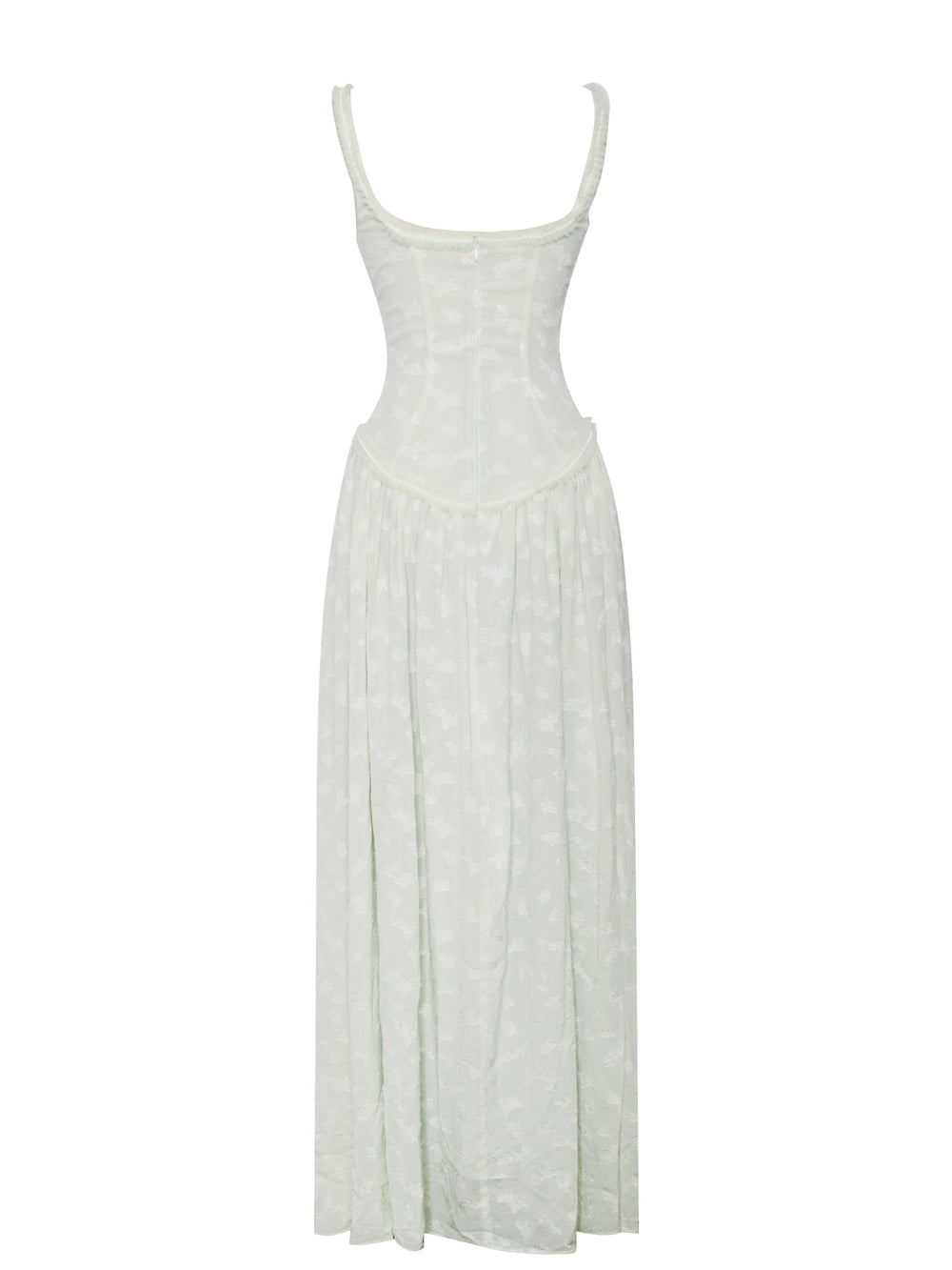 Ulissa Light Green Square Neck Trendy Jacquard Textured High Slit Maxi Dress Dresses