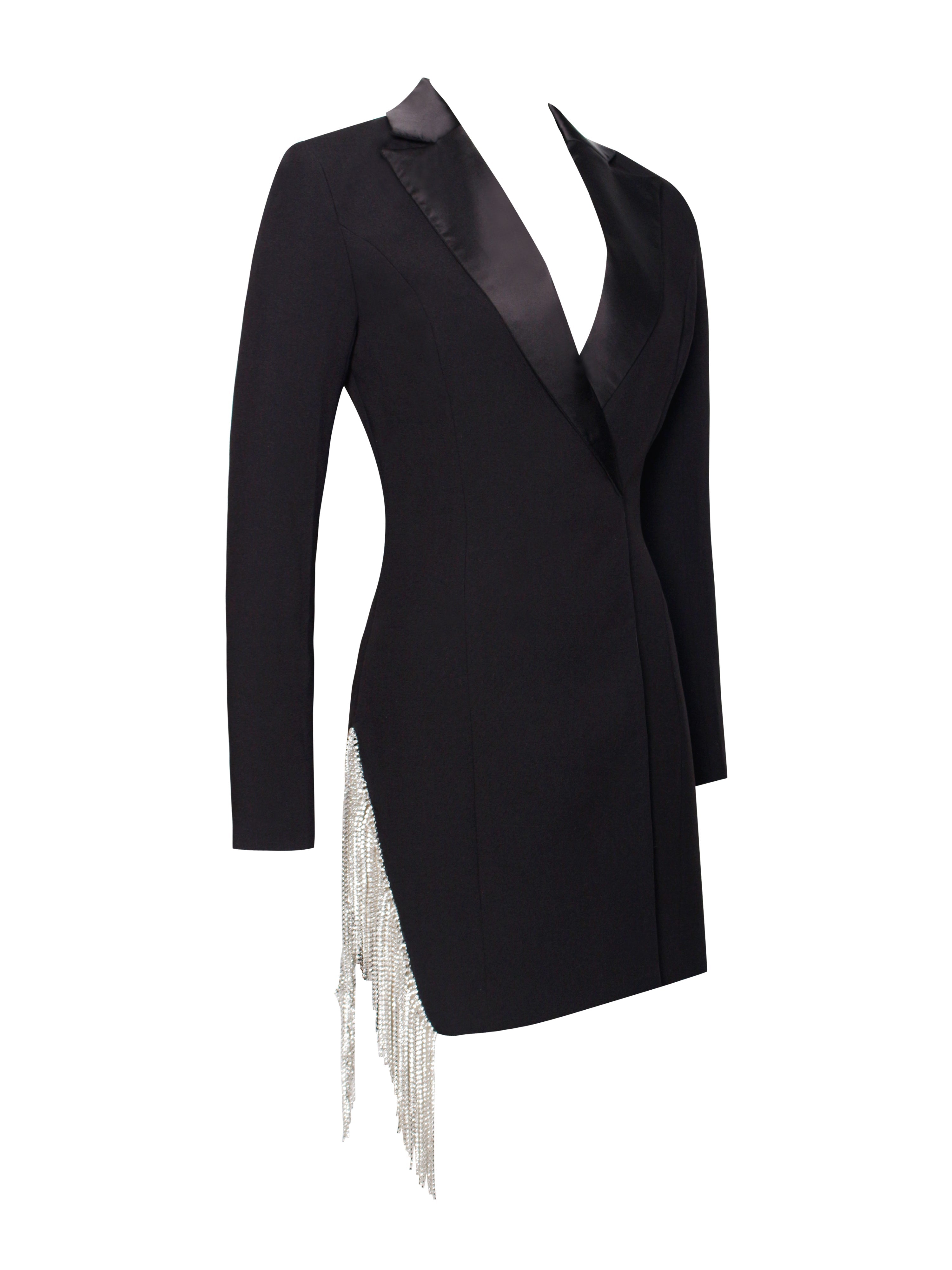 Freya Black Crystal Charming Fringe Blazer Dress Dresses