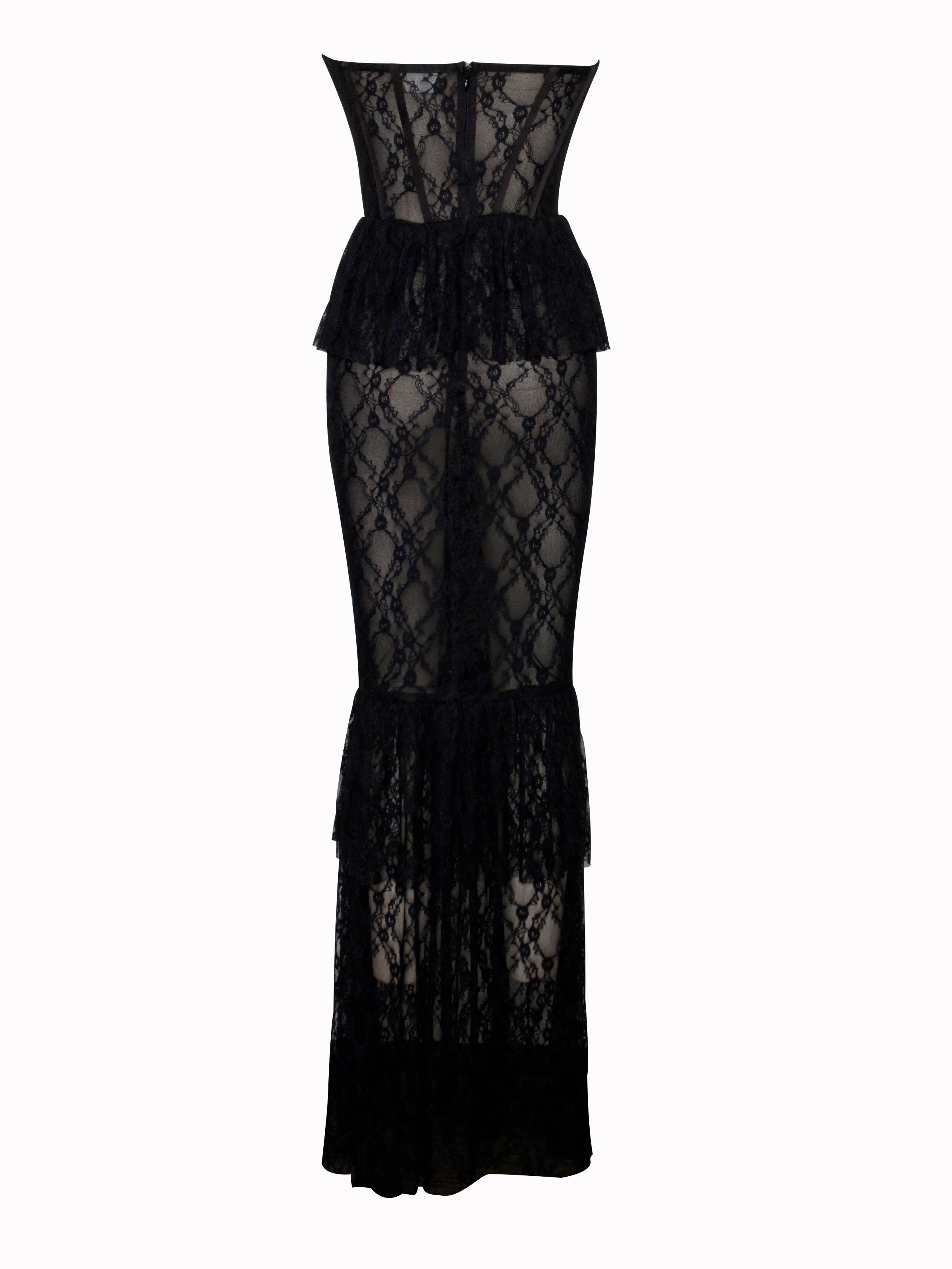 Quennell Black Lace Charming Corset Maxi Dress Dresses