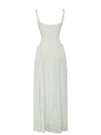 Ulissa Light Green Square Neck Trendy Jacquard Textured High Slit Maxi Dress Dresses