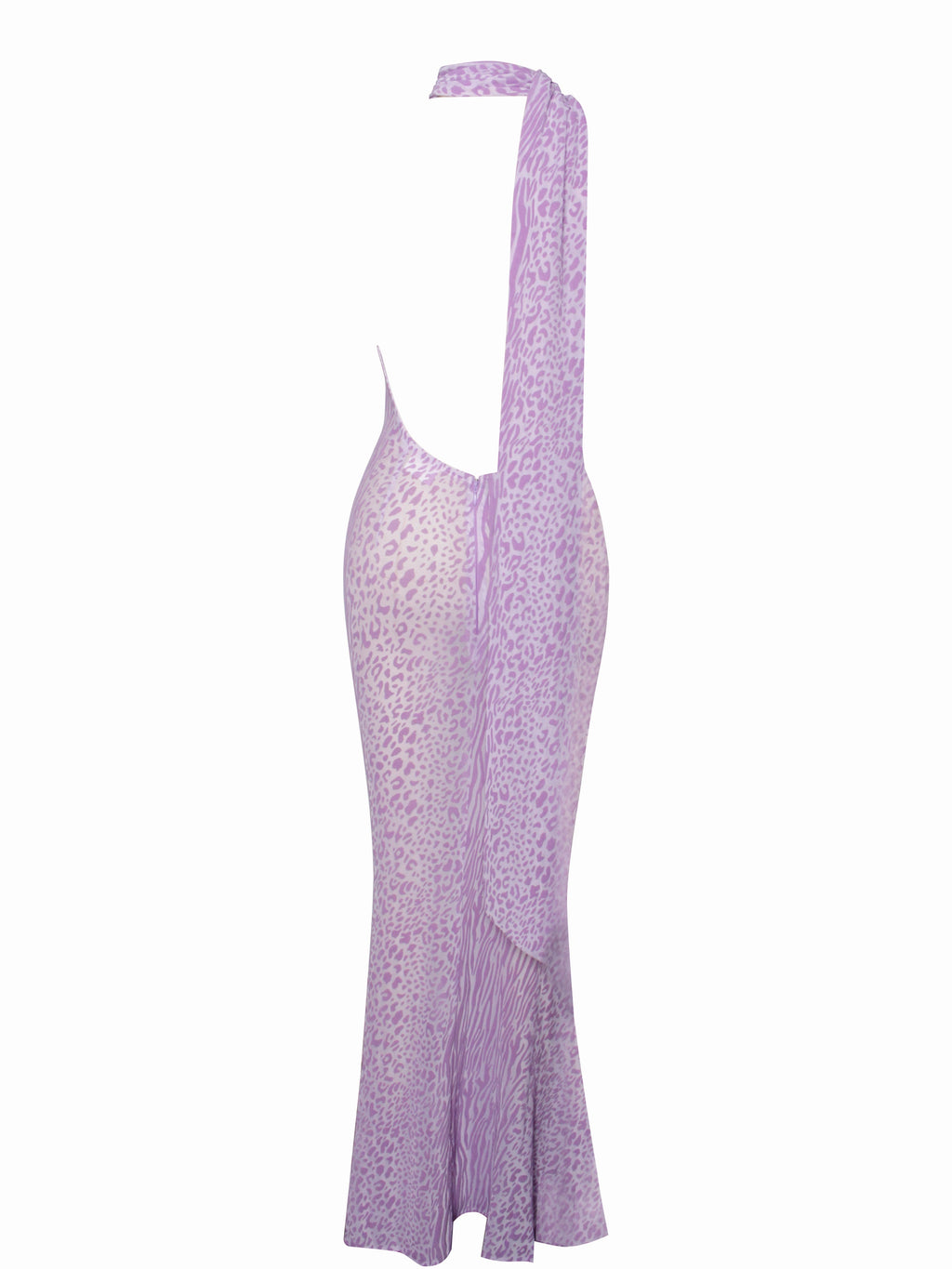 Olena Purple Burnout Velvet Animal Trendy Print Mesh Halter Neck Maxi Dress Dresses