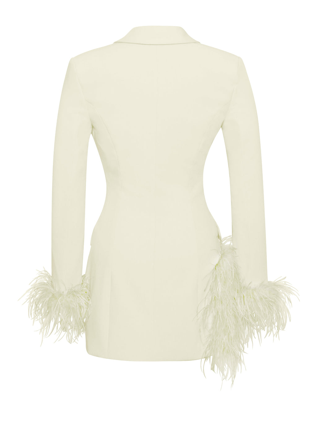 Madeline Pearl White Charming Feather Trim Blazer Dress